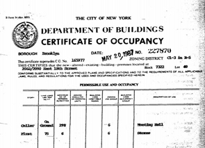 Brooklyn  CERTIFICATE O FOCCUPANCY