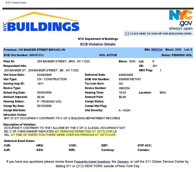 Brooklyn Expediting ECB VIOLATION